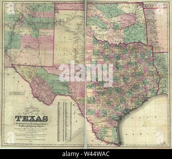 Colton's new map de l'état du Texas - le territoire des Indiens et des parties adjacentes du Nouveau Mexique, de la Louisiane, et de l'Arkansas Banque D'Images