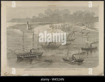 L'Escadron du Commodore Farragut et capitaine de la flotte de mortier du porteur d'entrer dans la rivière Mississippi - dessiné par un agent de la 'Mississippi'. Banque D'Images