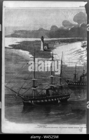 L'Escadron du Commodore Farragut et capitaine de la flotte de mortier du porteur d'entrer dans la rivière Mississippi Banque D'Images