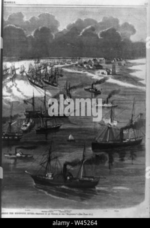L'Escadron du Commodore Farragut et capitaine de la flotte de mortier du porteur d'entrer dans la rivière Mississippi Banque D'Images