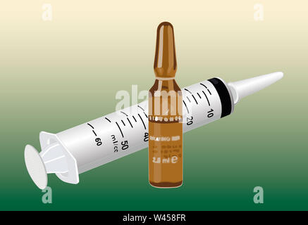 Une seringue pour injection . Flacons en verre pour la vaccination. Hôpital. Le concept de soins médicaux. Illustration Banque D'Images