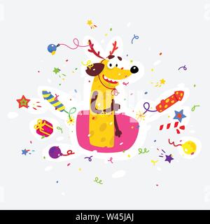 Chien Jaune est le symbole de la nouvelle année. Vector illustration dans un style. Sticker d'un chien stupide. L'image est isolée de l'arrière-plan. Char Illustration de Vecteur