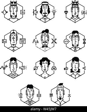 Ensemble d'icônes vectorielles de personnes de différentes professions. Icônes isolé sur fond blanc. Icônes de contour d'employés de bureau. Ensemble d'icônes de bureau Illustration de Vecteur