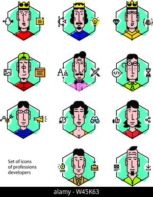 Ensemble d'icônes vectorielles des professions. Icônes isolé sur fond blanc. Portraits de contour d'employés de bureau d'icônes. Icônes vectorielles dans un sty Illustration de Vecteur