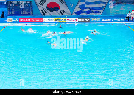 15 juillet 2019 Gwangju, Corée du Sud 18 Championnats du monde de la FINA 15-07-2019: WK water-polo: Corée v Grèce: Gwangju Gwangju Corée du Sud 15/07/2019 Waterpolo M2: Corée - Grèce 18 Championnats du monde de la FINA terrain universitaire de Nambu Banque D'Images