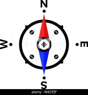 Boussole. Appareil pour déterminer les pays du monde. Vecteur icône boussole plate pour le site web et d'impression. Navigator, Pathfinder. Recherche par carte. Nort Illustration de Vecteur