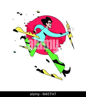 Illustration d'une exécution mal guy. Vector illustration. Un mignon jeune homme s'exécute avec la foudre céleste. Le caractère d'un homme méchant. Je l'image Illustration de Vecteur