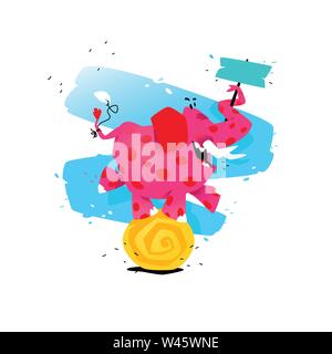 Illustration d'un dessin de l'éléphant rose sur une boule. Vector illustration. L'image est isolé sur fond blanc. Illustration pour une bannière, congratulati Illustration de Vecteur