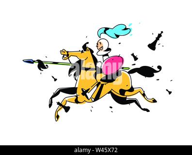 Caractère d'échecs, tour à cheval. Vector illustration. L'image est isolé sur fond blanc. Caractère dans le style cartoon. Tour à cheval avec Illustration de Vecteur