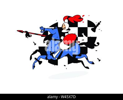 Caractère d'échecs, tour à cheval. Vector illustration. L'image est isolé sur fond blanc. Caractère dans le style cartoon. Tour à cheval avec Illustration de Vecteur