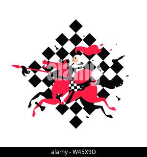 Illustration de pions perché. Vector illustration. L'image est isolé sur fond blanc. Caractère dans le style cartoon. Tour à cheval avec un sp Illustration de Vecteur