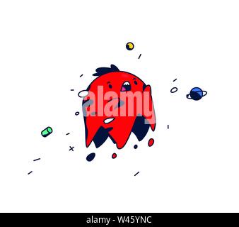 Incroyable, personnage. Tête rouge léviter dans l'espace. Cute monster. Vecteur. Fun fantasy créature. Le symbole pour le logo. Autocollant. Mascotte pour un c Illustration de Vecteur