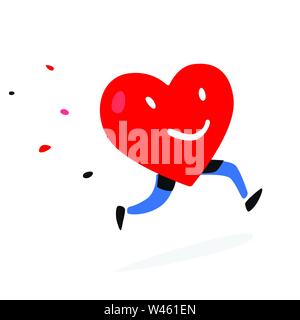 Coeur de caractères. Vecteur. Illustration d'un cœur vivant. Style plat. Le jour de la Saint-Valentin. La vie est mouvement Logo. Mode de vie sain. Illustration de Vecteur