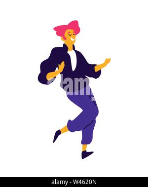 Brun rouge joyeux dans une chemise noire. Vecteur. Illustration d'un jeune homme danse. Caractère pour le studio de danse. Style plat. Logo de l'entreprise. Posit Illustration de Vecteur