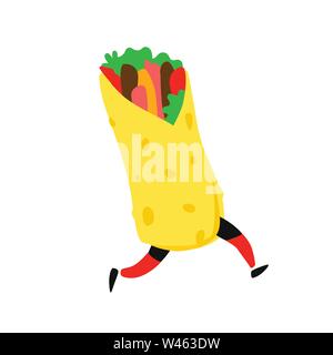 Illustration d'un savoureux exécutant shawarma. Vecteur. Éléments pour menu, restaurant, café. La nourriture bonne. Illustration de Vecteur