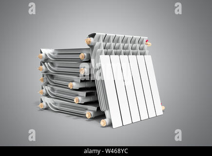Chauffage radiateurs en pile sur le rendu 3D gris Banque D'Images