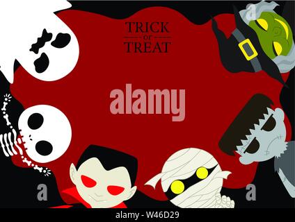 halloween mignon dessin animé arrière-plan, petit diable costume caractère invitation, sinistre cercle salutation , illustration vectorielle Illustration de Vecteur