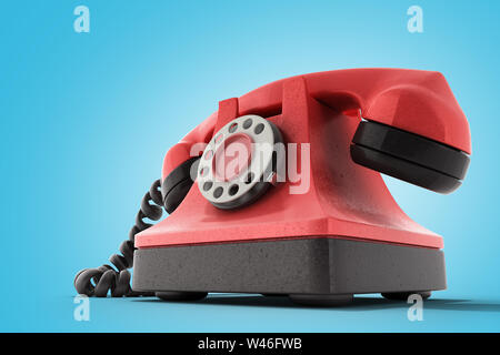 Hot line téléphone vintage rouge concept prendre un appel idéal pour page de contact 3D render sur bleu Banque D'Images