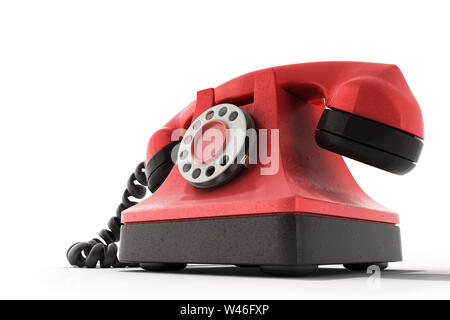 Hot line téléphone vintage rouge concept prendre un appel idéal pour page de contact 3D render sur blanc Banque D'Images