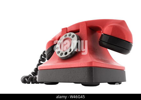 Hot line téléphone vintage rouge concept prendre un appel idéal pour page de contact 3D render sur aucune ombre blanche Banque D'Images