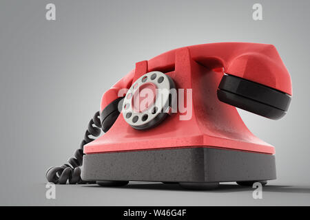 Hot line téléphone vintage rouge concept prendre un appel idéal pour page de contact 3D render sur gris Banque D'Images