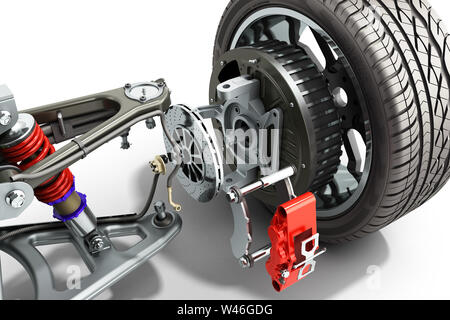 Voiture électrique empattement cystem avec système d'entraînement du véhicule électrique et de la batterie, le rendu 3D White Banque D'Images