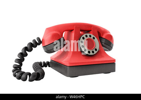 Hot line téléphone vintage rouge concept prendre un appel idéal pour page de contact 3D render sur aucune ombre blanche Banque D'Images