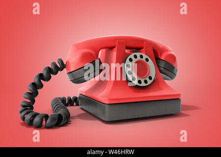 Hot line téléphone vintage rouge concept prendre un appel idéal pour page de contact 3D render sur rouge Banque D'Images