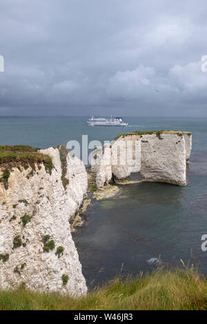 Les roches de Old Harry Ballard bas sur la côte du Dorset, Angleterre, RU Banque D'Images