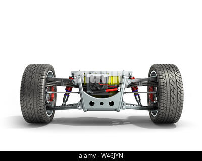 Voiture électrique empattement cystem avec système d'entraînement du véhicule électrique et de la batterie, le rendu 3D White Banque D'Images