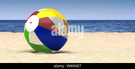 Un ballon de plage sur une plage et mer Banque D'Images