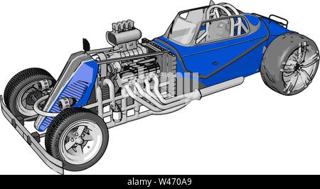 Voiture de course rétro bleu, illustration, vecteur sur fond blanc. Illustration de Vecteur