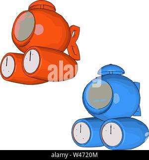 Sous-marin rouge et bleu, illustration, vecteur sur fond blanc. Illustration de Vecteur