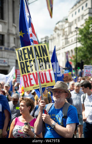 Londres, Royaume-Uni. 20 juillet 2019. Mars pour changer à travers le centre de Londres - anti-Brexit protestation à rester en Europe. Crédit : A. Bennett Banque D'Images