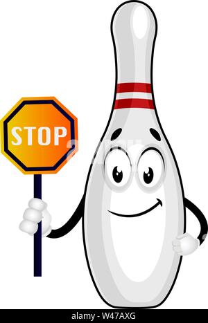 Bowling pin avec panneau d'arrêt, illustration, vecteur sur fond blanc. Illustration de Vecteur