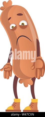 Triste illustration de la saucisse, vecteur, sur fond blanc. Illustration de Vecteur