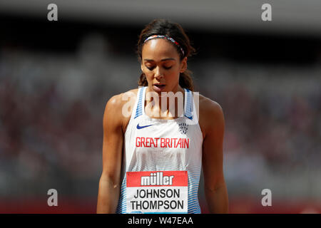 Stade de Londres, Londres, Royaume-Uni. 20 juillet, 2019. Athlétisme IAAF Muller jeux anniversaire ; une Johnson-Thompson Katarina déçu de Grande-bretagne se termine en 9e et dernière place dans la women's 200m : Action Crédit Plus Sport/Alamy Live News Banque D'Images