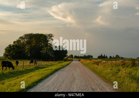 Open Country Road dans les régions rurales de l'Illinois au coucher du soleil. LaSalle County, Illinois, États-Unis Banque D'Images