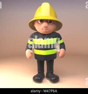 Pompier POMPIER 3d character article préparé pour toute situation d'urgence, rendu 3d illustration Banque D'Images