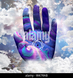 Modèle de l'atome dans la main de l'homme Banque D'Images