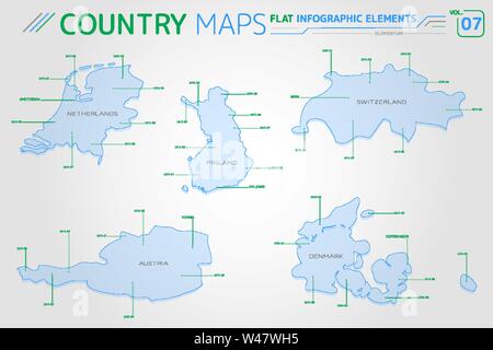 Les Pays-Bas, la Suisse, la Finlande, l'Autriche et le Danemark de cartes vectorielles Illustration de Vecteur