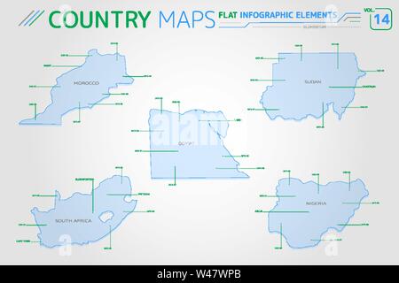 Le Maroc, le Nigeria, l'Egypte, le Soudan et l'Afrique Les cartes vectorielles Illustration de Vecteur