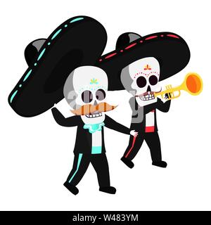 Crânes mexicains mariachis playing trumpet Illustration de Vecteur