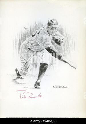 Baseball Star Robin Roberts dépeint dans l'illustration par George Loh avec les Phillies de Philadelphie Banque D'Images