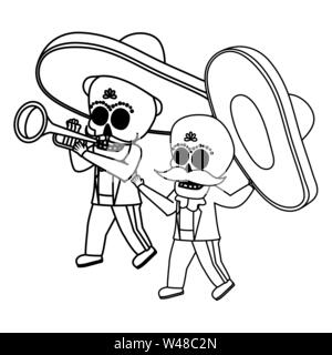 Crânes mexicains mariachis playing trumpet Illustration de Vecteur