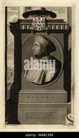 Thomas Wolsey, cardinal et archevêque anglais pour le roi Henry VII, 1473-1530. Avec l'écusson et le cardinal's cap. La gravure sur cuivre par Pieter Stevens van Gunst après Adriaen van der Werff de Isaac de Larrey's Histoire d'Angleterre, d'Ecosse et d'Irlande, Reinier Leers, Rotterdam, 1713. Banque D'Images