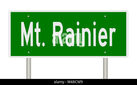 Rendu d'un panneau routier vert pour Mt. Rainier Washington Banque D'Images