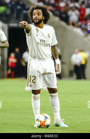 Houston, Texas, États-Unis 20 juillet, 2019. 20 juillet 2019 - Houston, Texas, USA- MARCELLO (12) du Real Madrid points en désaccord avec un appel au cours de la Coupe des Champions internationaux jouer à NRG Stadium à Houston, Texas. Credit : Jerome Hicks/ZUMA/Alamy Fil Live News Banque D'Images