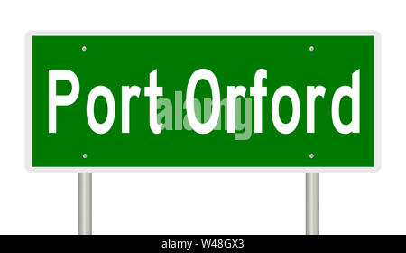 Rendu d'un panneau routier vert pour le Port de l'Oregon Orford Banque D'Images