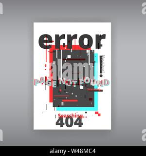 Glitch 404 Page non trouvée le modèle. Distorsion du signal TV chaos, glitched distorsion effet photo couleur paille dissolution et de pépins, vhs cercles bug w Illustration de Vecteur